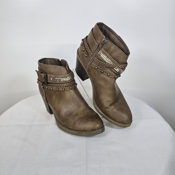 Sugar Shoes - Brown Ankle Boots with Studded Detail